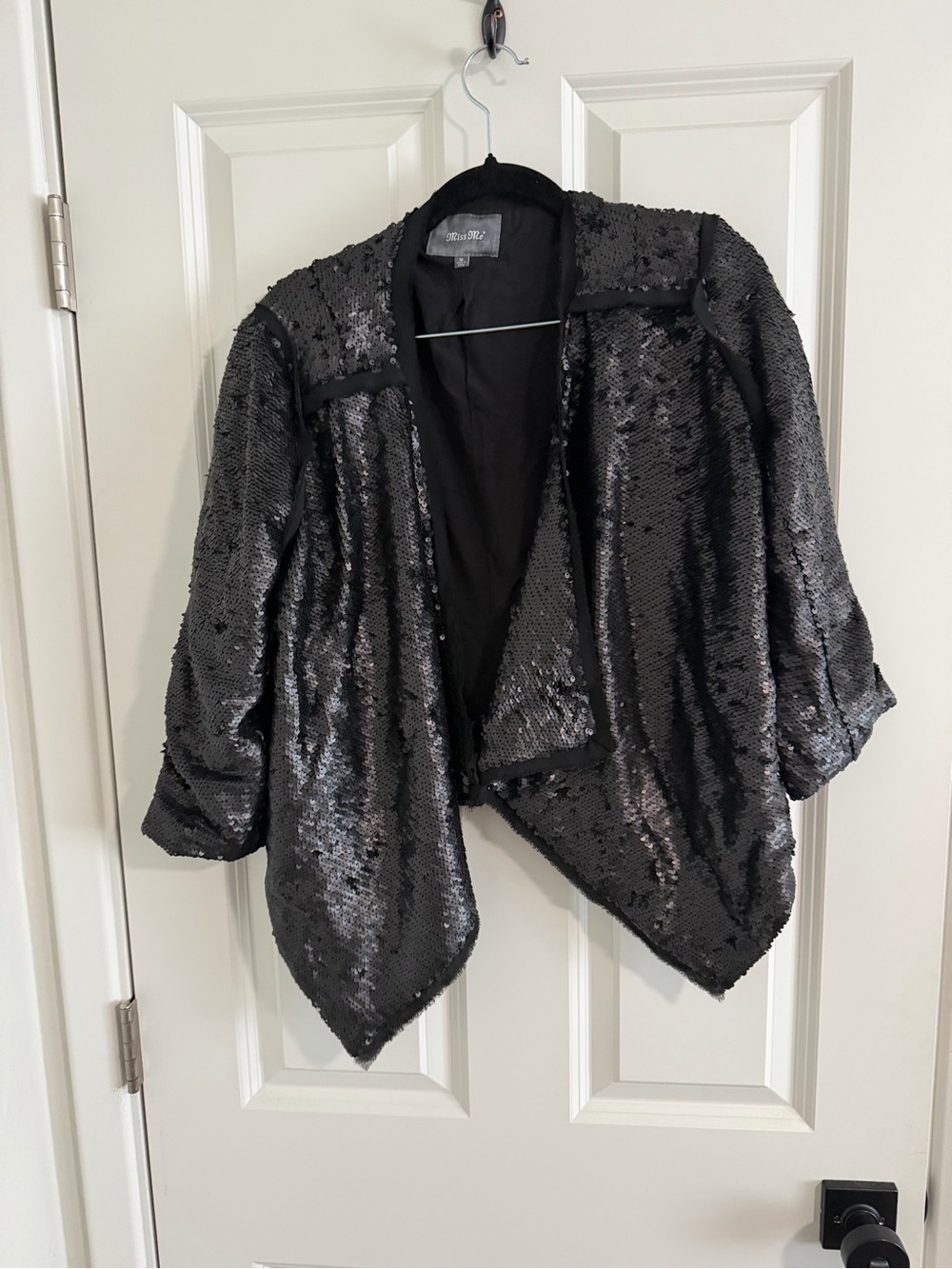 Miss Me Black Sequin Open-Front Cardigan